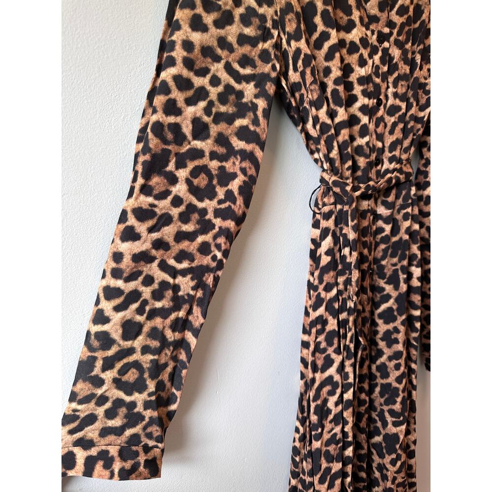 Zara Animal Print Long Sleeve Button Front Belted Maxi Dress - Picture 3 of 9